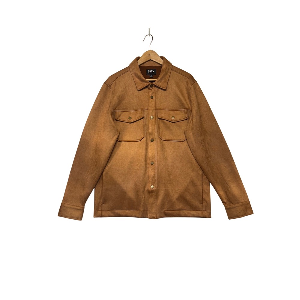 Frye Mens Faux Suede Shirt Jacket Toffee Brown Medium NWT Button Front Shacket